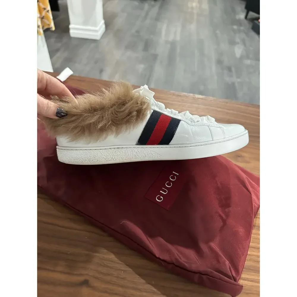 Gucci Ace Sneakers with Genuine Fur Lining Size 38.5